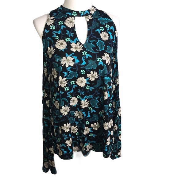 Romeo Juliet Couture Cold Shoulder Shirt Top Blouse Small Floral Long Sleeve New - Picture 1 of 7
